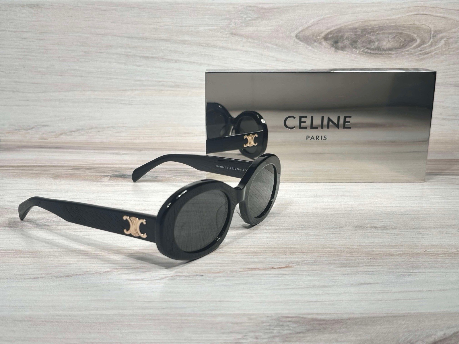 Celine CL40194 Triomphe Oval Shiny Black 01A 40194 Sunglasses – Ships Now!