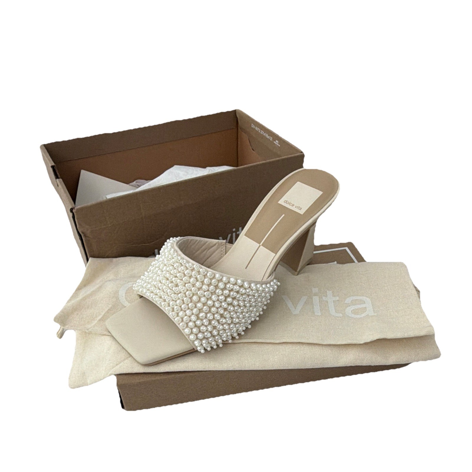 Dolce Vita Women’s Vanilla Leather Square Toe Beaded Slip-On Mule Heel 9
