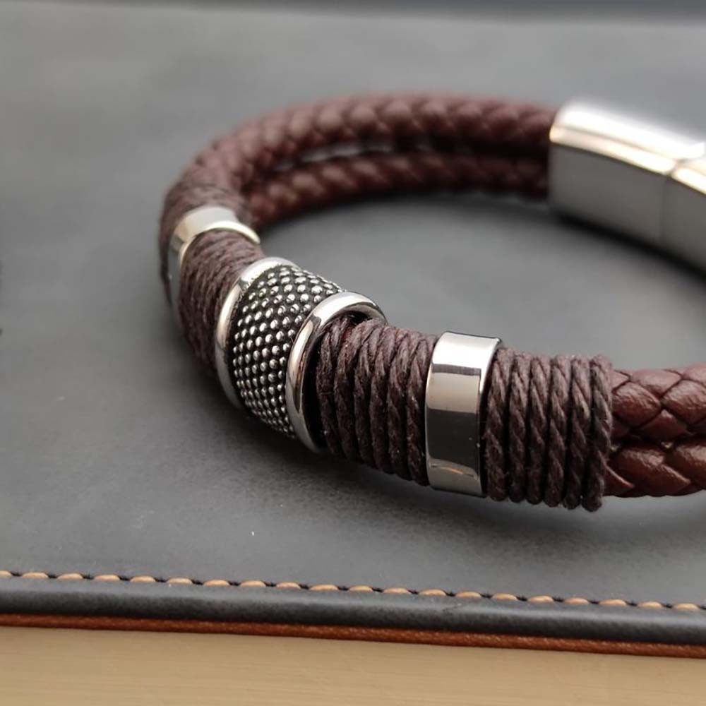 Sleek Magnetic Clasp Leather Bracelet Fits Casual & Professional Work Outfits