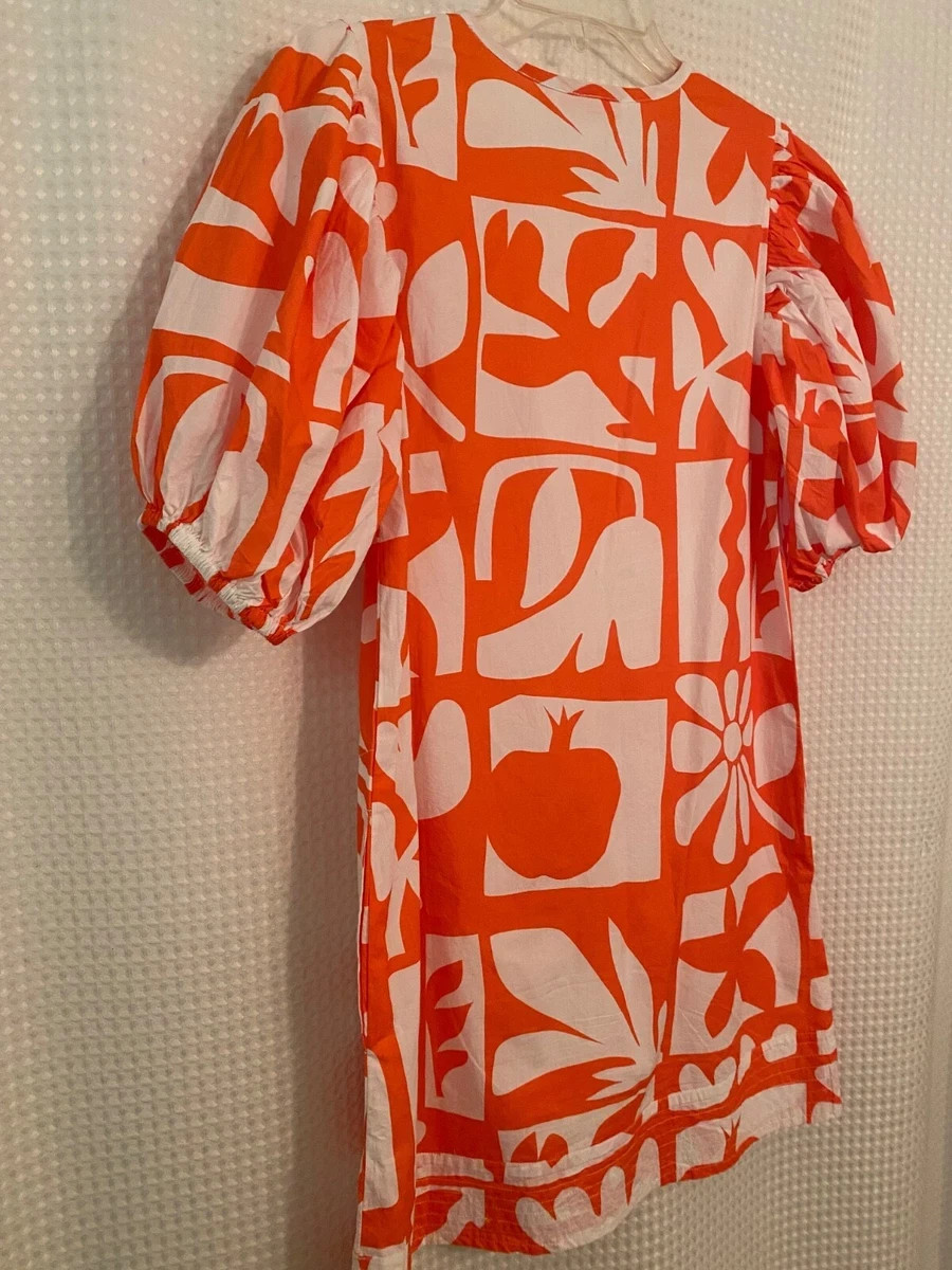 New OLIPHANT Puff Sleeve Crew Neck Dress in Twiggy Orange Size XXS NWOT