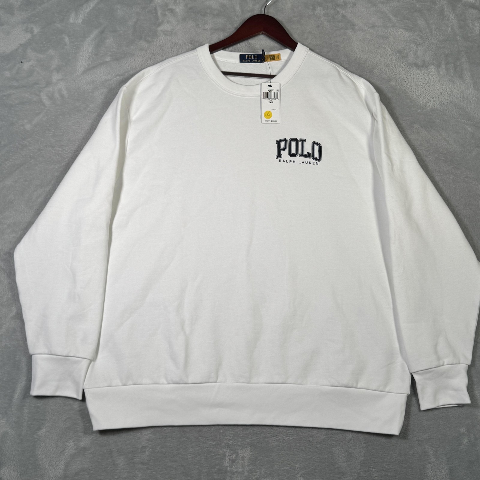 Polo Ralph Lauren Sweatshirt Mens 2XB 2XL Big White Crewneck Logo Pony Fleece