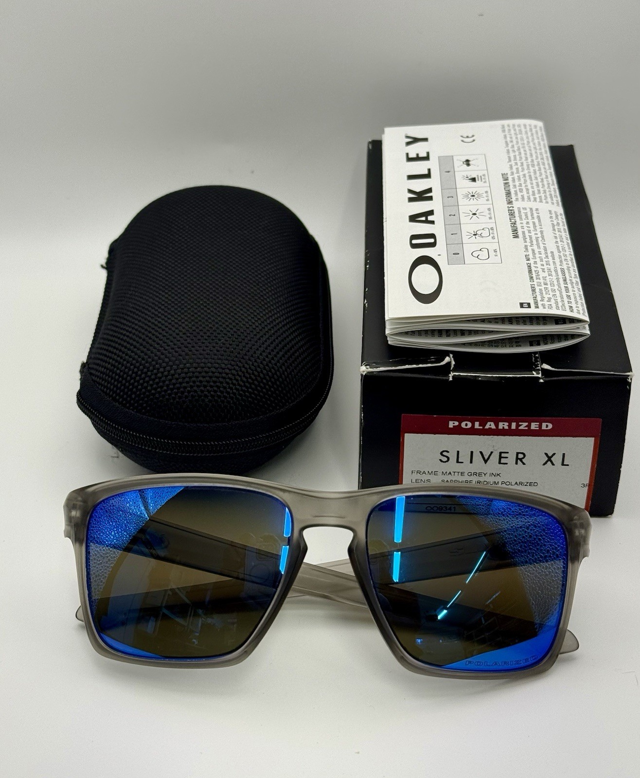Oakley Sliver XL OO9341-5718 Polarized Sapphire Iridium Matte Grey Ink w/ Box