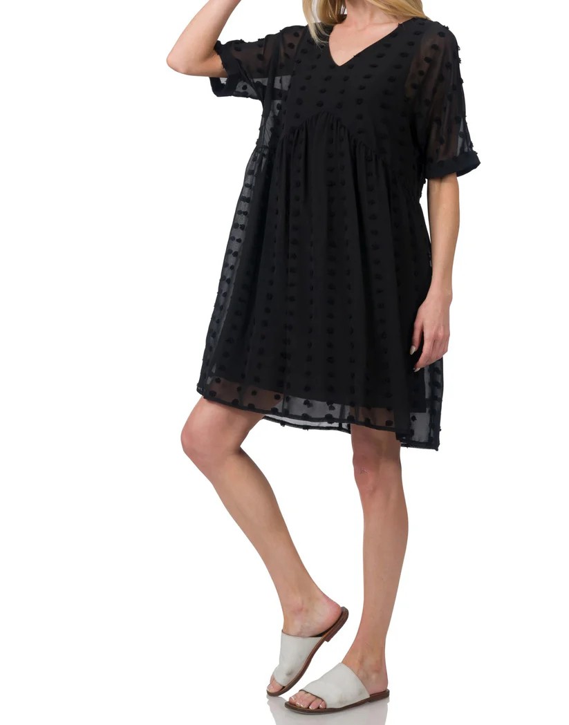 1181 – Zenana Black Sheer Polka Dot Babydoll Dress Womens – NWT – Size Sm