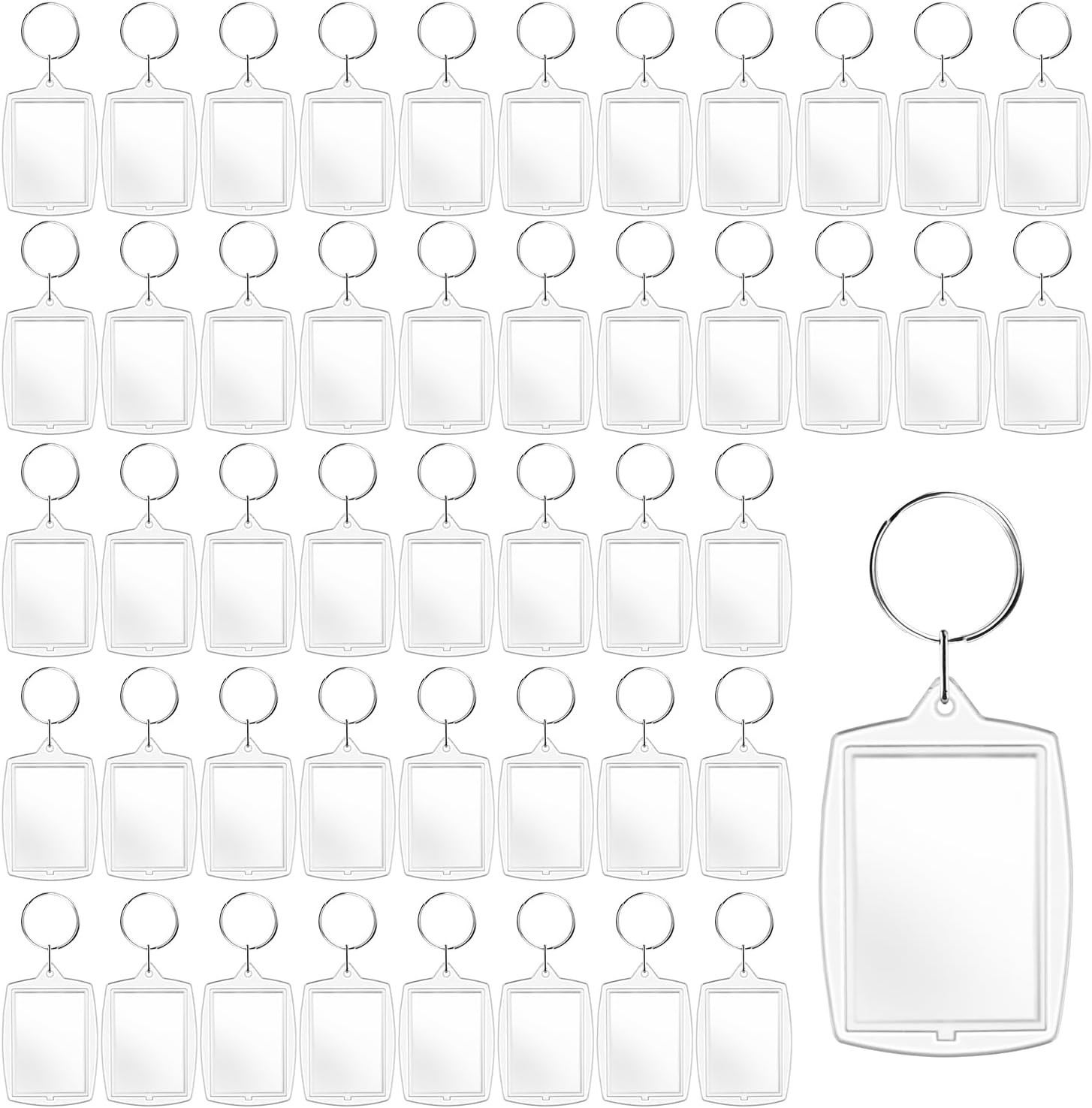 100 Pcs Acrylic Photo Frame Keychain Clear Keychain Blanks with Split Ring for M