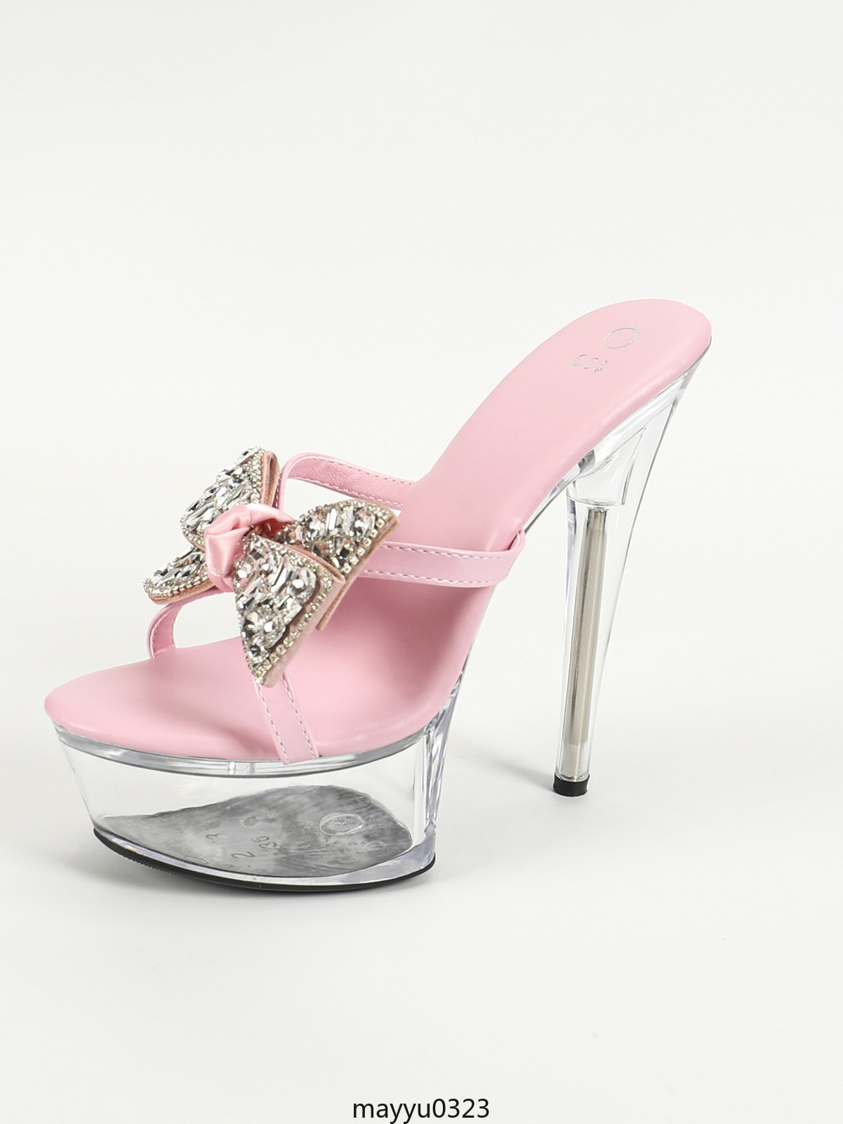 Women’s Slipper High Heel Crystal Platform Bowknot Slip On Sandal Shoes Clubwear