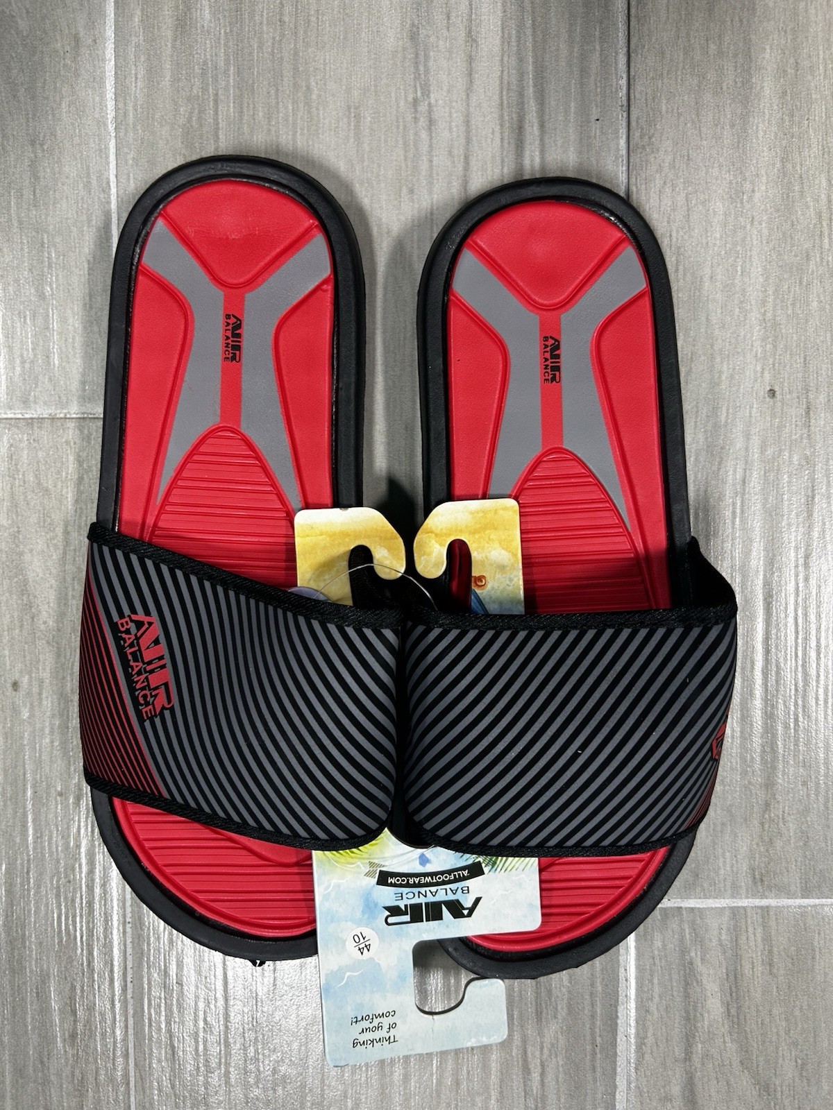 AIR BALANCE Men’s Slide Sandals Striped Logo Red Black Gray Synthetic US 9
