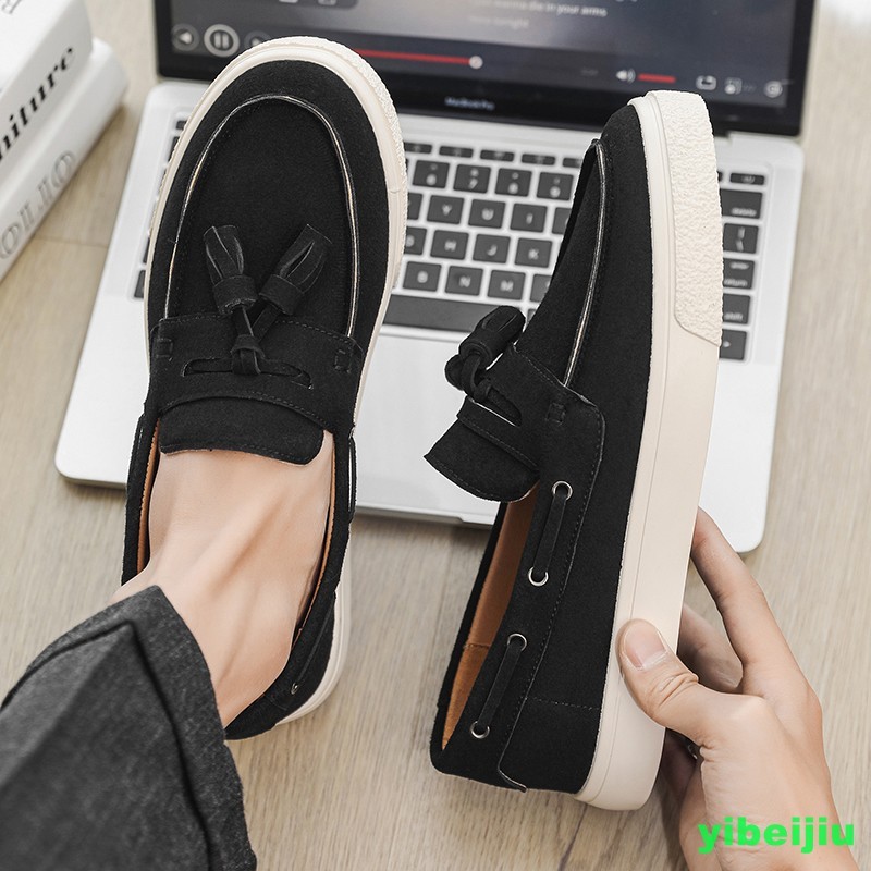 Men’s Causal Loafers Skateboarding Dress Shoes Round Toe Flat Heels Pull On Man