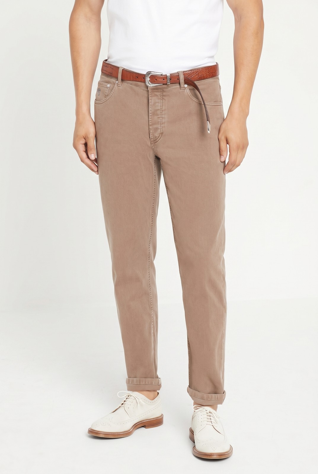 BRUNELLO CUCINELLI MEN’S LIGHT BROWN RELAXED TROUSERS MSRP $765