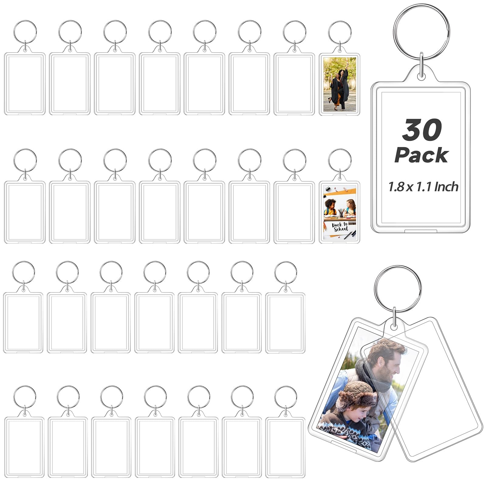 Photo Keychain, 30 Pack Acrylic Picture Keychain Holder with Split Ring for I…