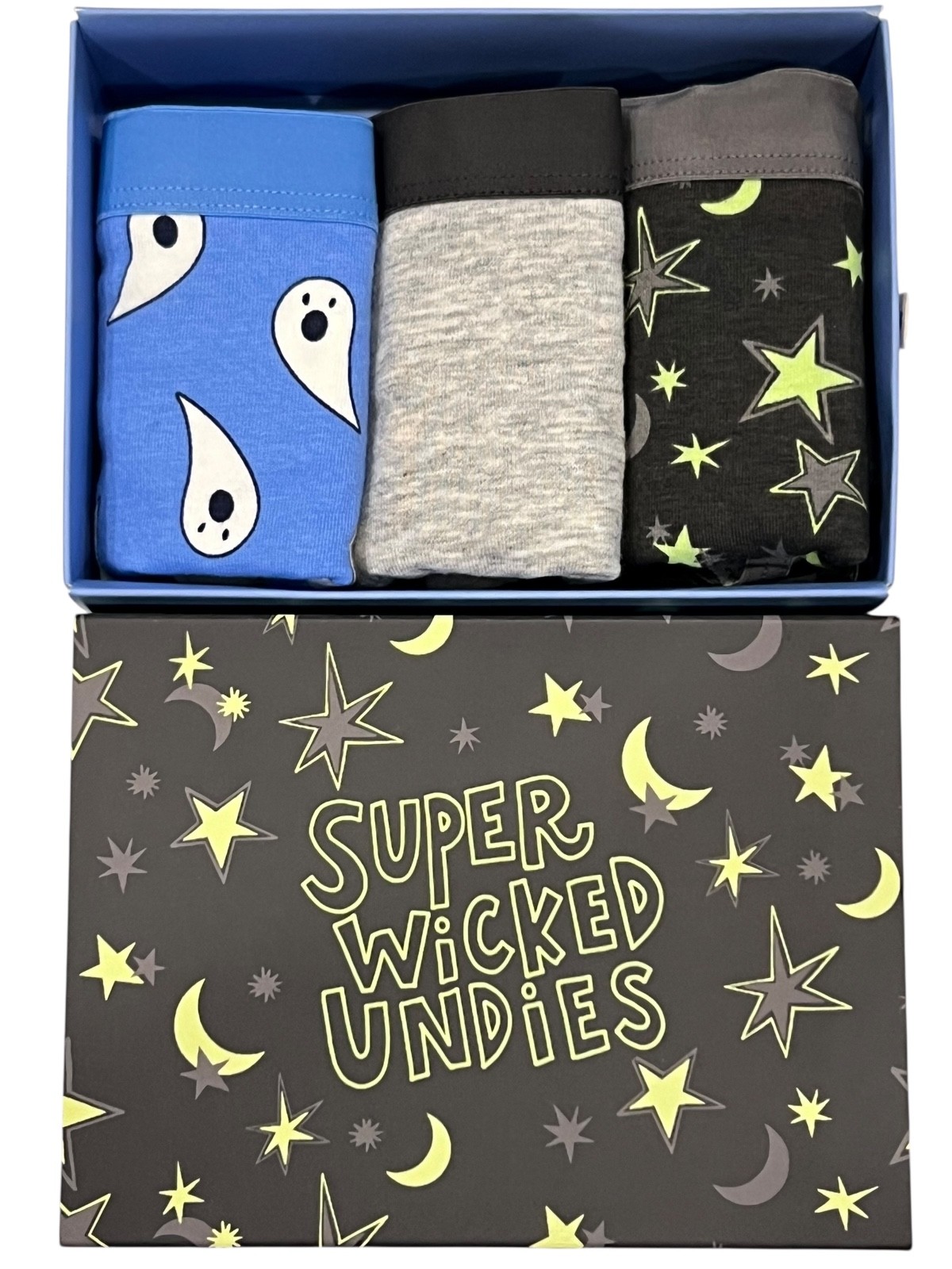 NWT AERIE 3 pack Boybrief Sz XS-S-M Gray Blue Green Black Ghosts Stars Moons
