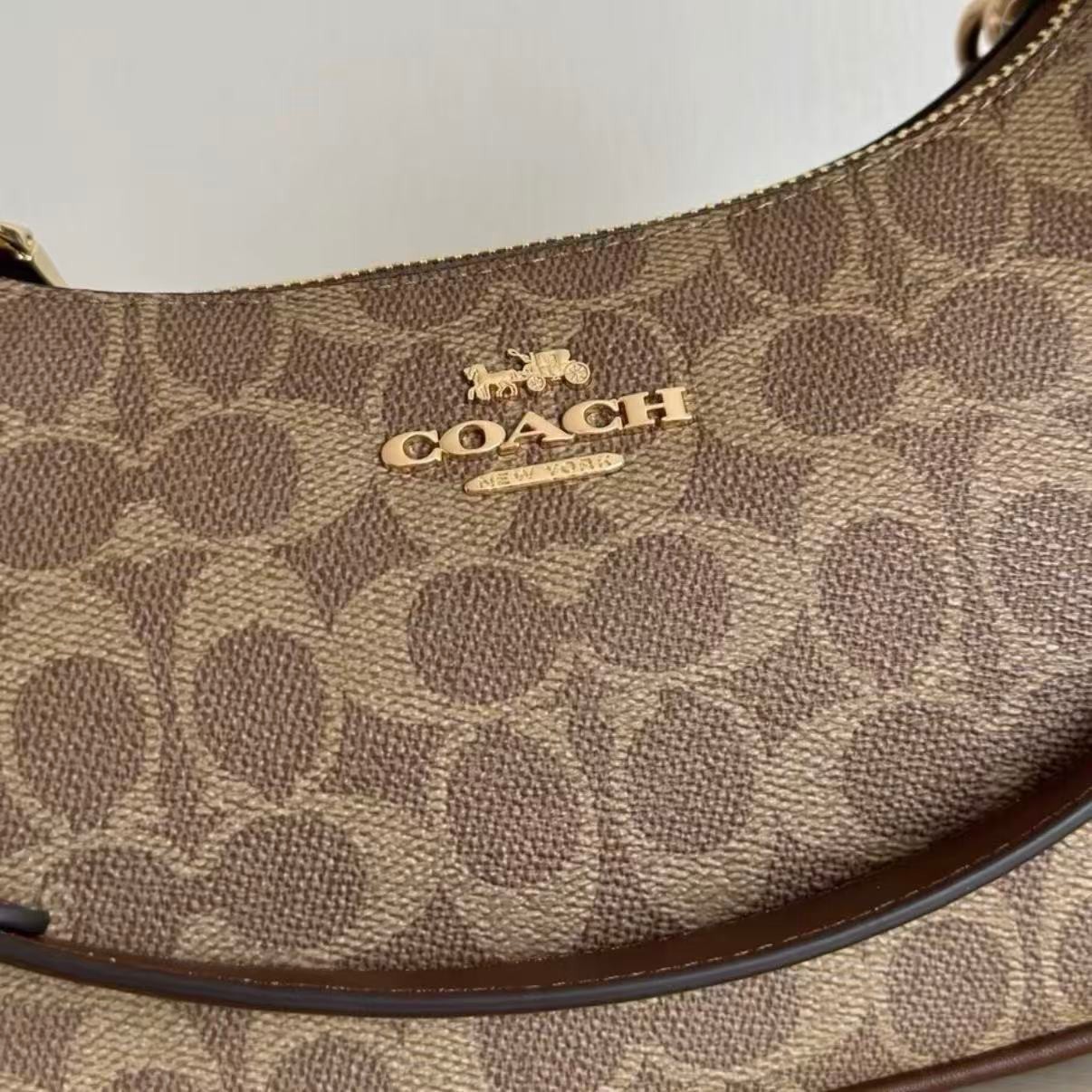 NWT Coach Teri Shoulder Bag Canvas Leather Brown CV933 Fast Shipping
