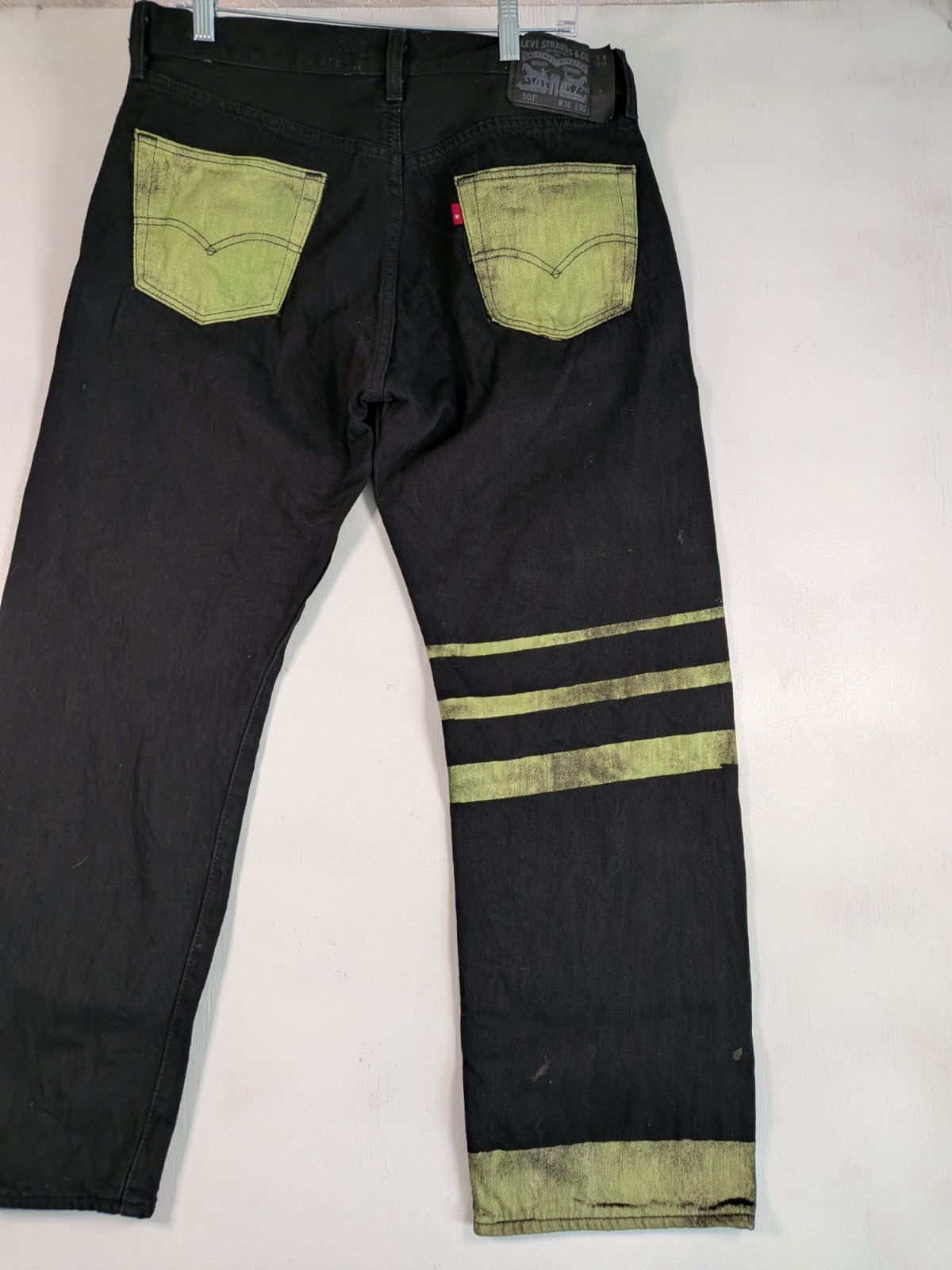 Levi’s 501 Jeans Mens 36×30 Custom Hand Dyed Black Neon Green One of a Kind