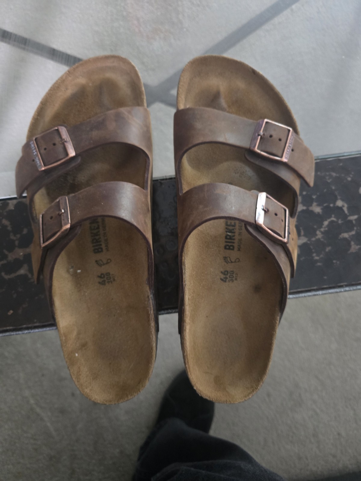Birkenstock Brown Leather Slide Sandals Double Buckle Adjustable Strap EU 46