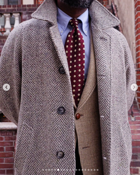 Brown Tweed Men’s Overcoat Herringbone Formal Business Casual Warm Long Coats