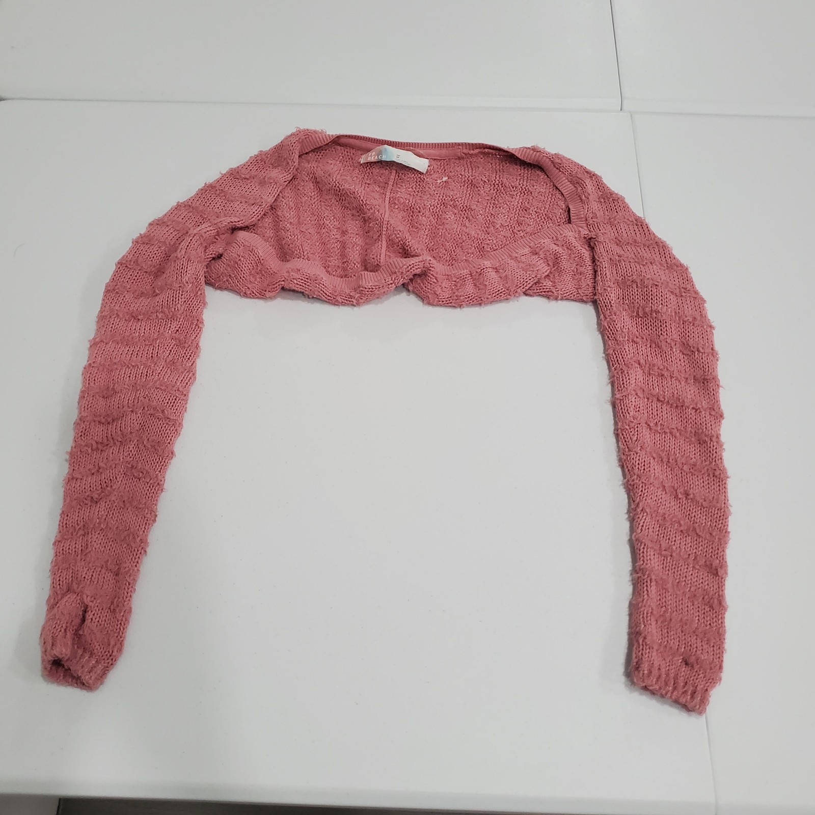 FP Beach Sweater Shrug Womens XS/S Pink Open Knit Bolero Long Sleeve Fairy Y2K