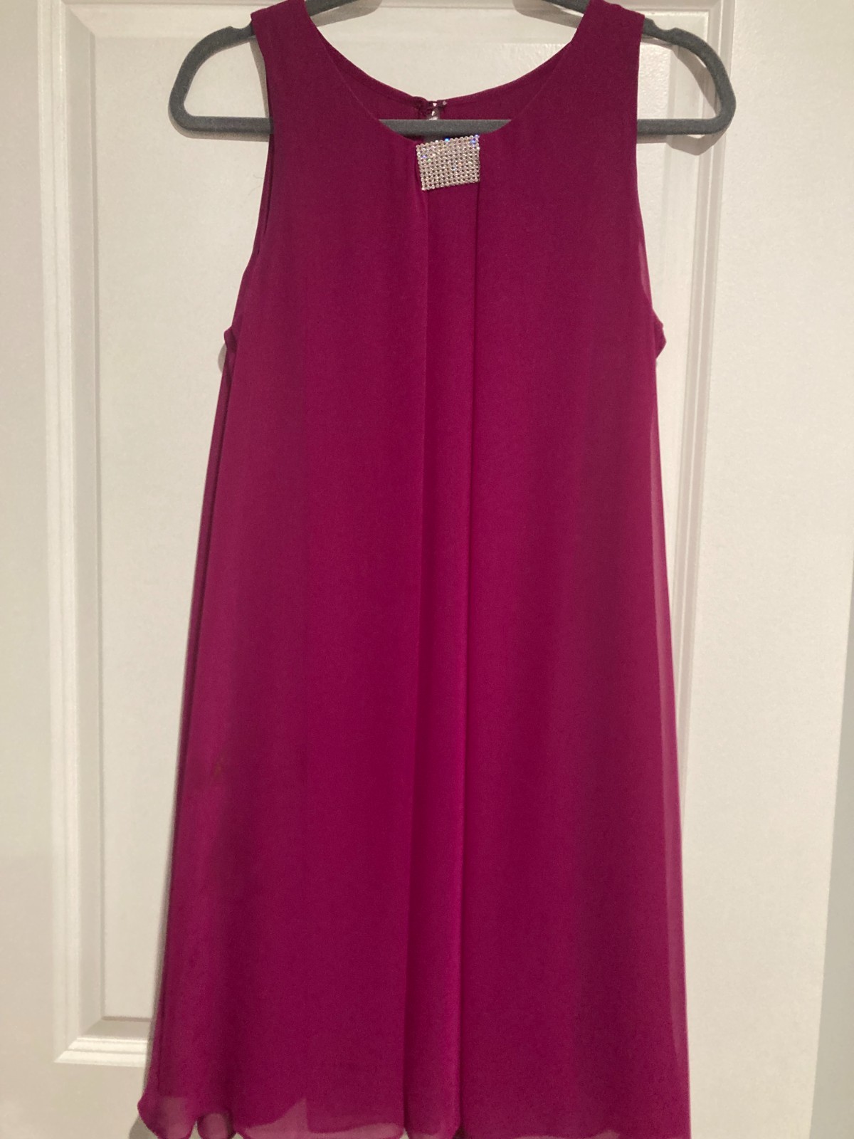 MSK Women’s Size 8 Magenta Chiffon Shift Dress Rhinestone Neck Cocktail Party