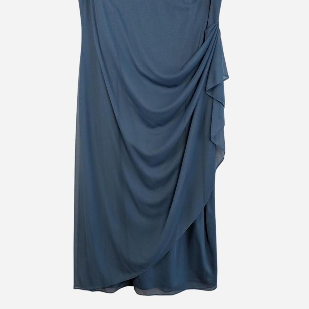 Alex Evenings Lace Bodice Side Ruffle Midi Dress Light Blue Size 16