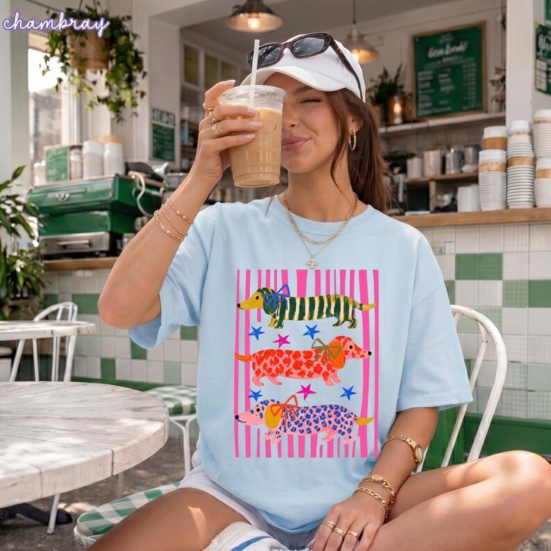 Cute Dachshund Wiener Dog Preppy Aesthetic Graphic T-Shirt