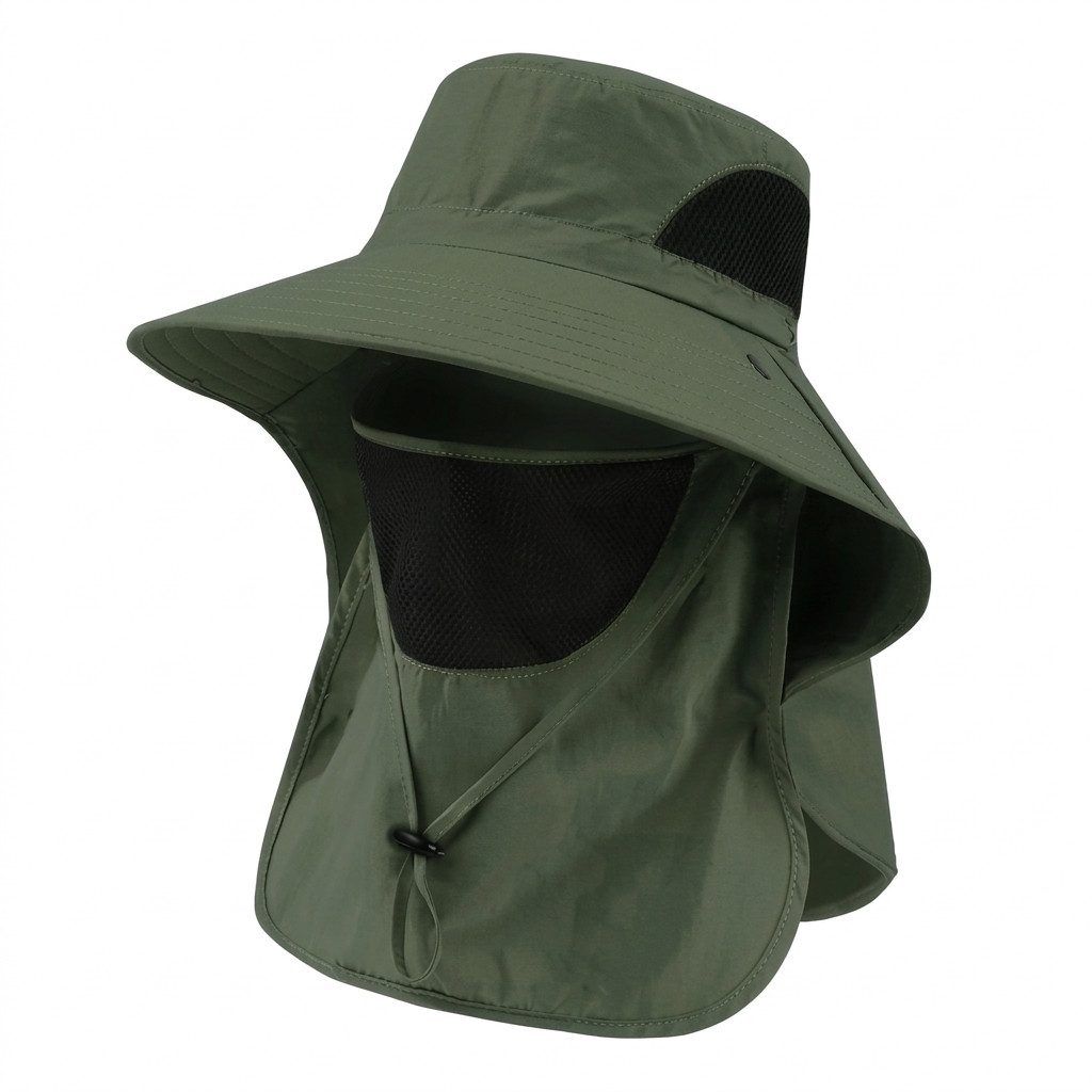 Sun Hat with Neck Flap Face Cover UPF 50+ Wide Brim Fishing Hiking Cap Men Women