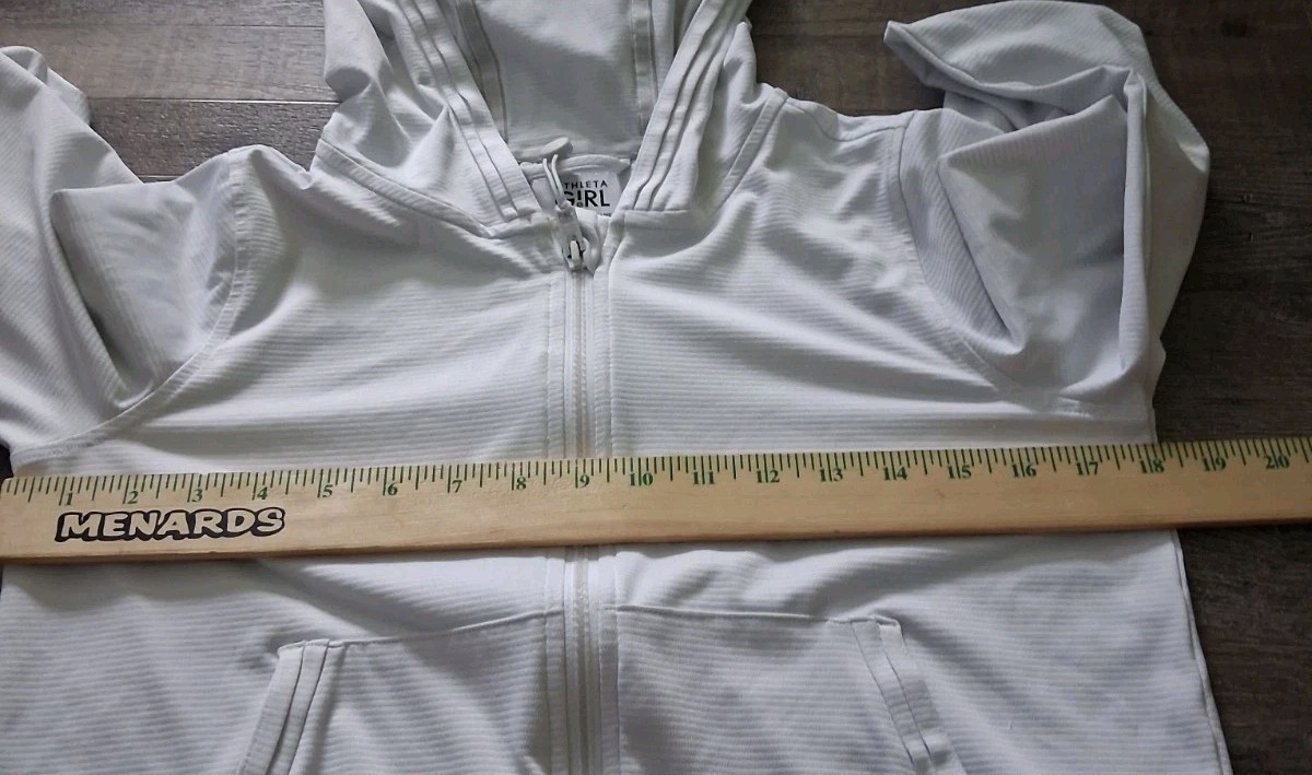 Athleta Girl Sunny Days Jacket Size XL/14 White Hooded Full Zip Activewear Logo