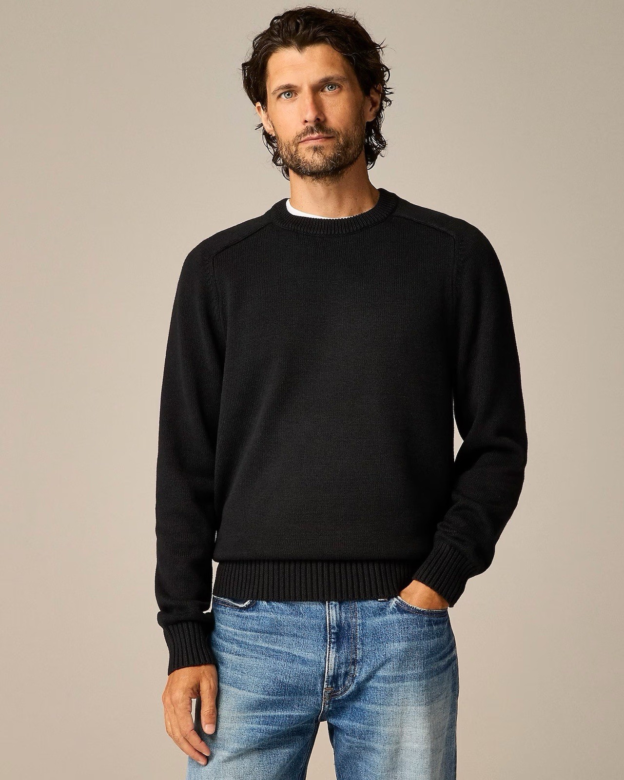 J. CREW Heritage cotton crewneck sweater in Black Size L NWT $98 BI841