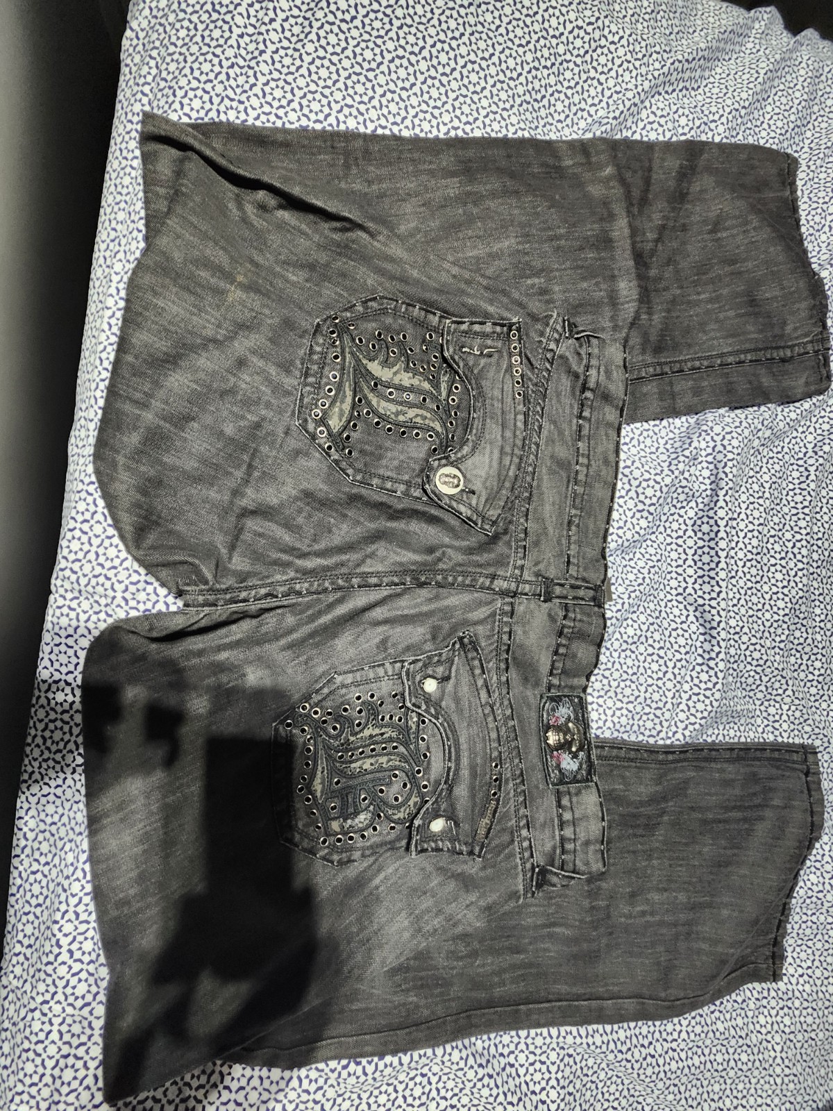 Laguna Beach Men’s Bootcut Jeans Gray Medium Wash Denim Relaxed Studded Logo