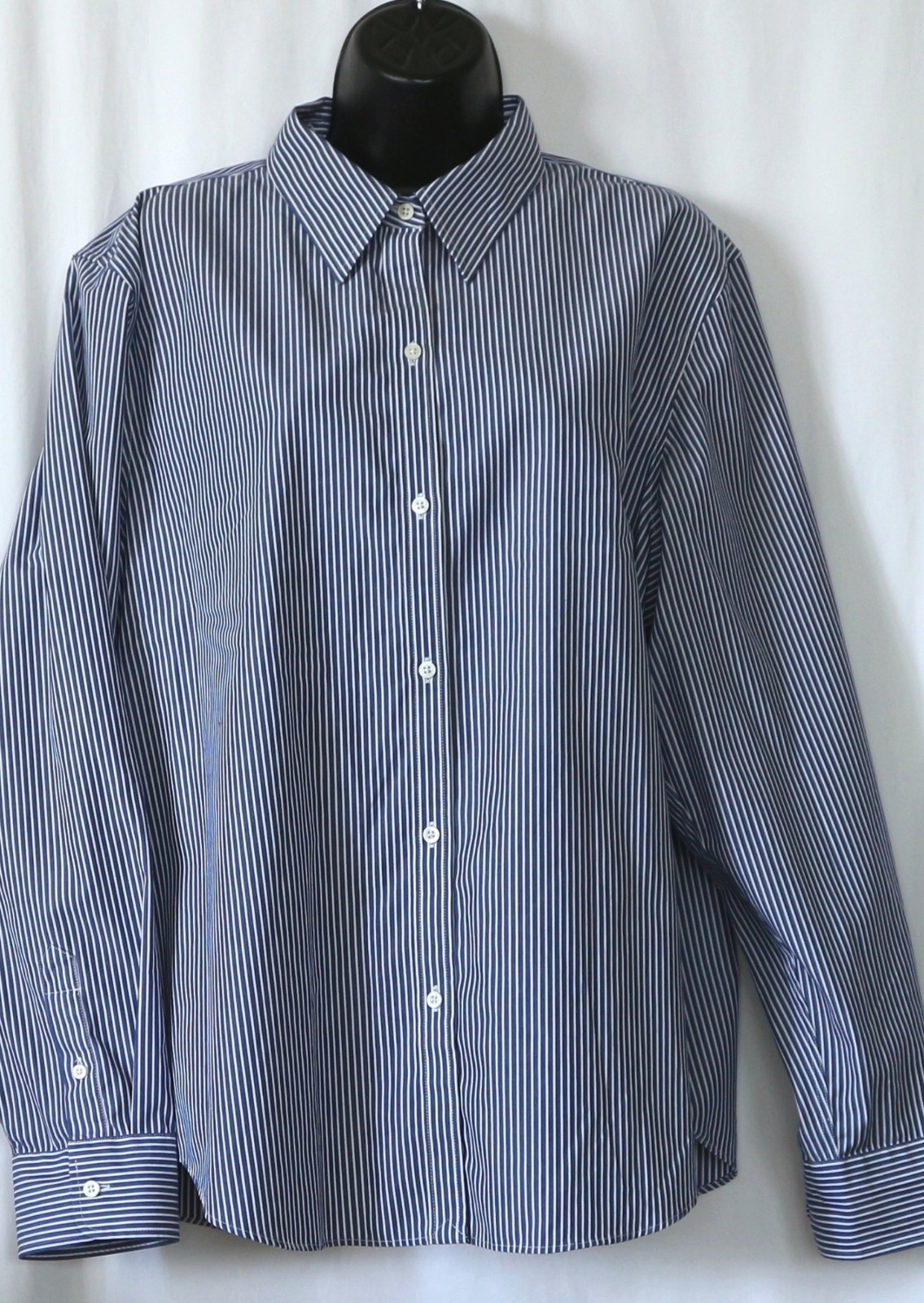 LAUREN RALPH LAUREN Blue Stripd No Iron Blse 50 In Chst 28 In Lng Sz XXL EXC