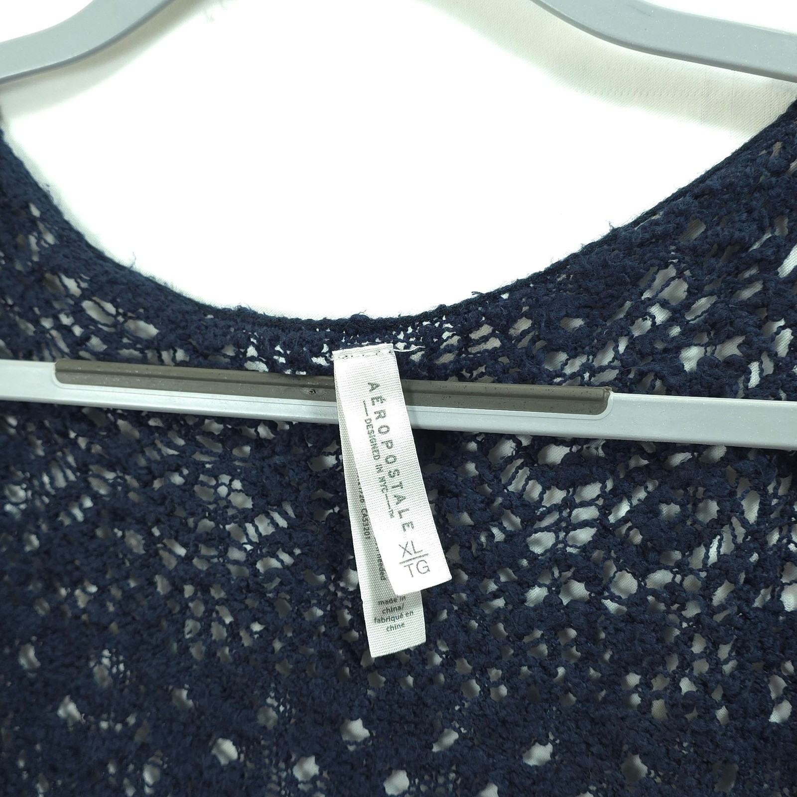 Aeropostale Cardigan Open Knit Crochet Women XL Blue Boho Shrug Layering