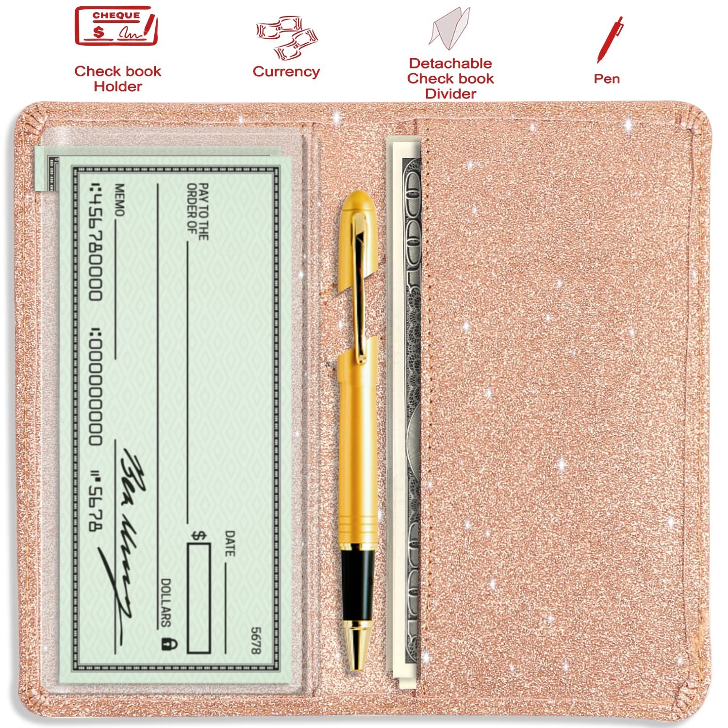 Glitter Checkbook Cover for Girl Women RFID Blocking PU Leather Standard Regi…
