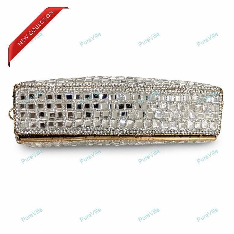 Women’s Meenakari Stone Metal Clutch Antique Hand Bag Sling Bag Medium Size