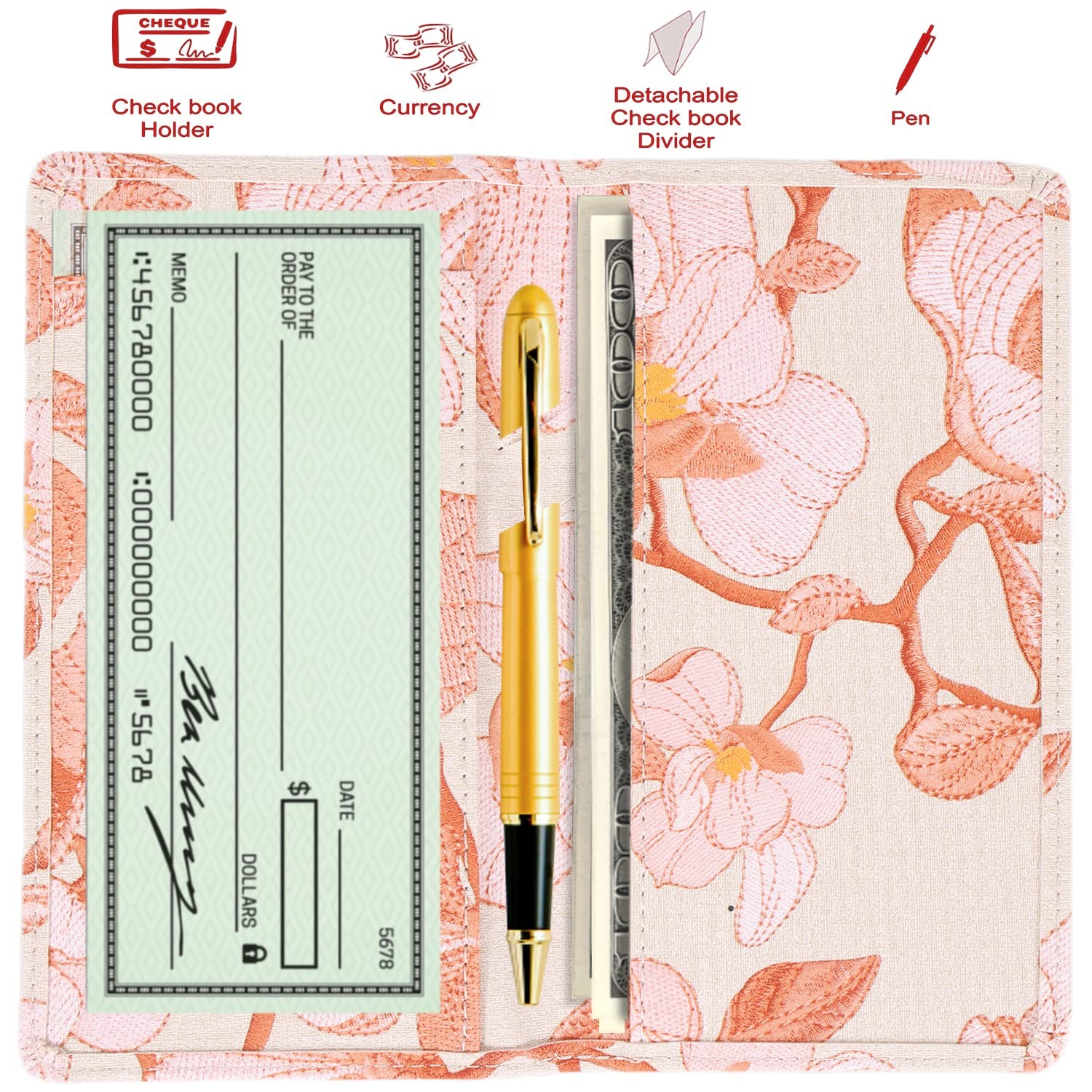 Checkbook Cover for Duplicate Checks for Women, RFID Blocking PU Leather Stan…