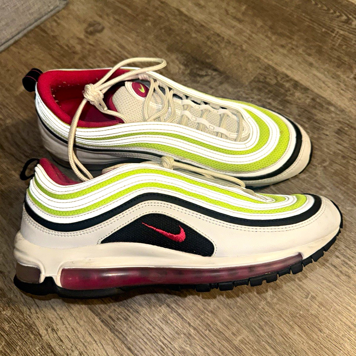 Nike Air Max 97 Men’s Low Top Lace Up Sneakers White Green Pink Black