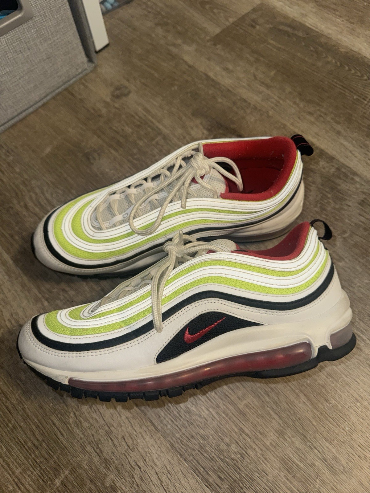 Nike Air Max 97 Men’s Low Top Lace Up Sneakers White Green Pink Black