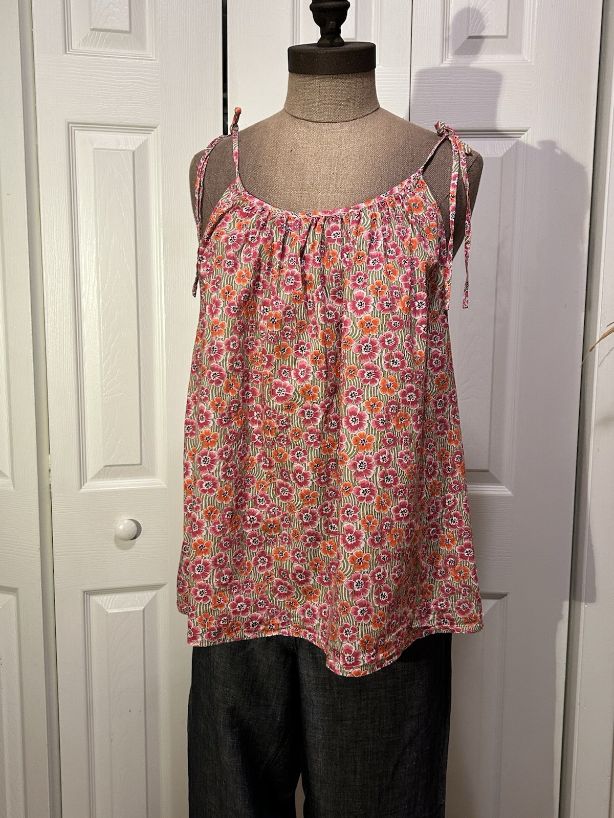 J.CREW Liberty Fabric Floral 100% Cotton Scoop Neck Tie-Strap Cami, Size L
