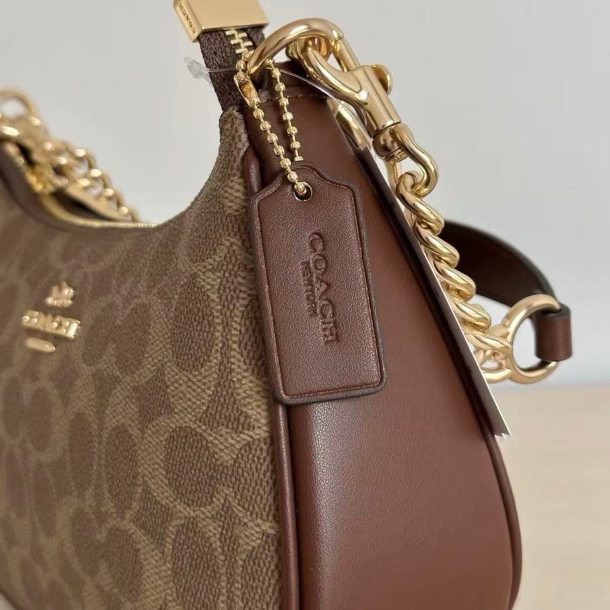 NWT Coach Teri Shoulder Bag Canvas Leather Brown CV933 Fast Shipping