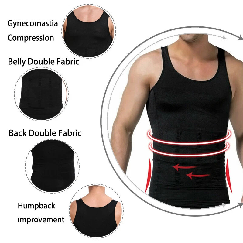 Mens Slimming Body Shaper Belly Chest Compression Vest Girdle T-Shirt Tank Top