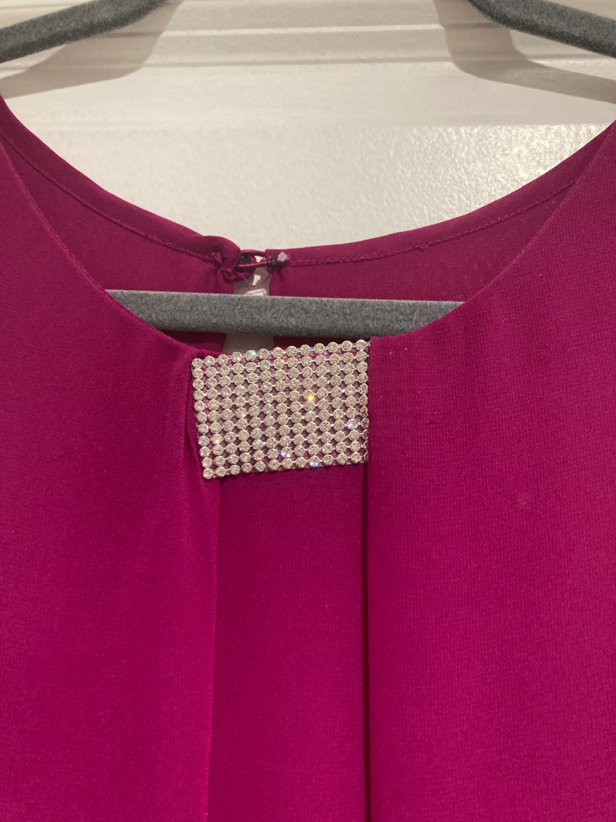 MSK Women’s Size 8 Magenta Chiffon Shift Dress Rhinestone Neck Cocktail Party