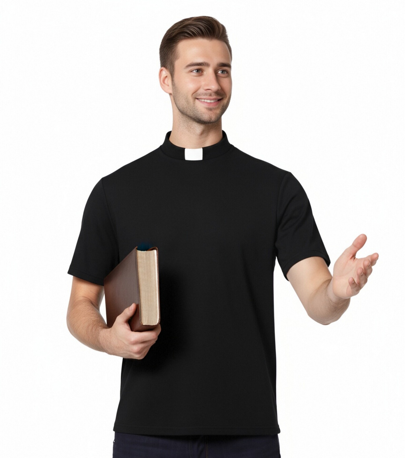 Clergy Shirt Priest Vicar T Shirt Pastor Shirts with Clerical Tab Collar
