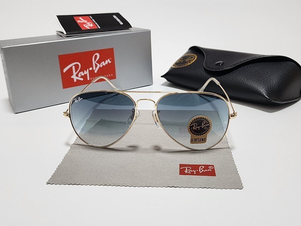 New Ray-Ban RB3025 Aviator Pilot Sunglasses Gold Frame Gradient Blue Lens 58mm