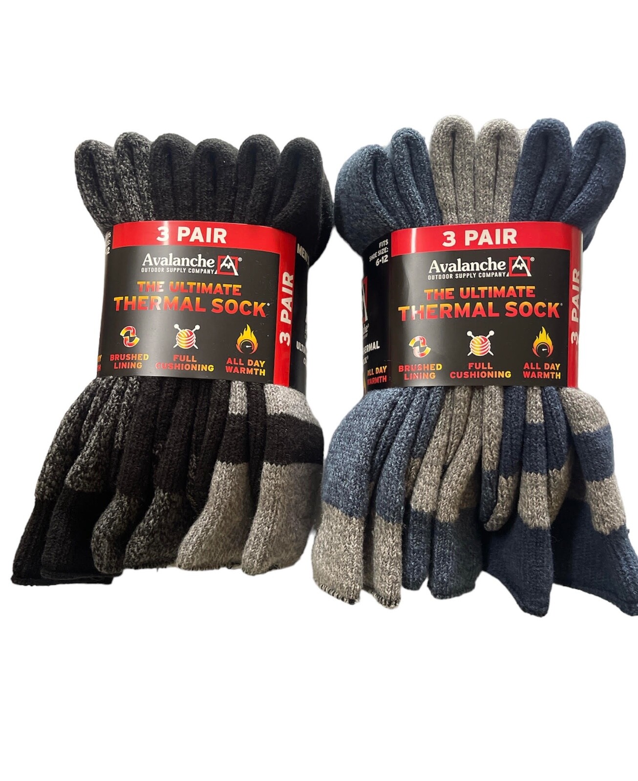 Lot of 6 PAIRS AVALANCHE MEN ULTIMATE THERMAL CREW SOCKS 6-12 SHOE SIZE