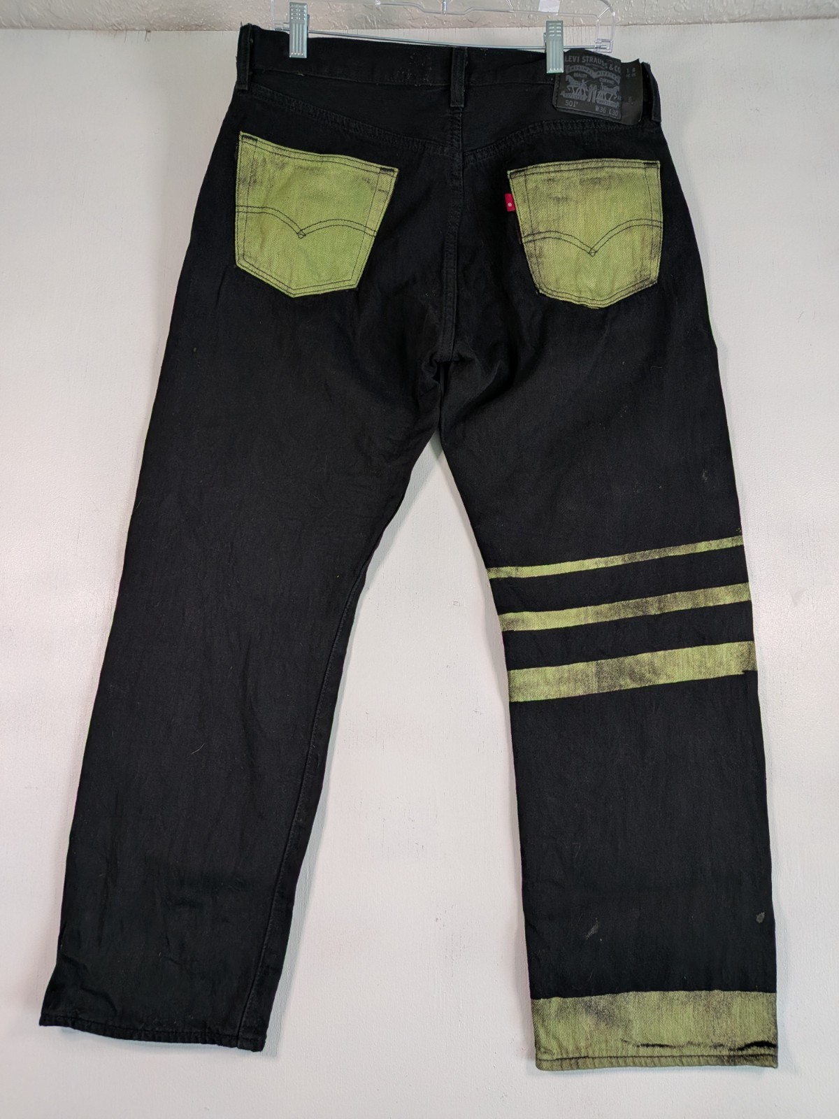 Levi’s 501 Jeans Mens 36×30 Custom Hand Dyed Black Neon Green One of a Kind