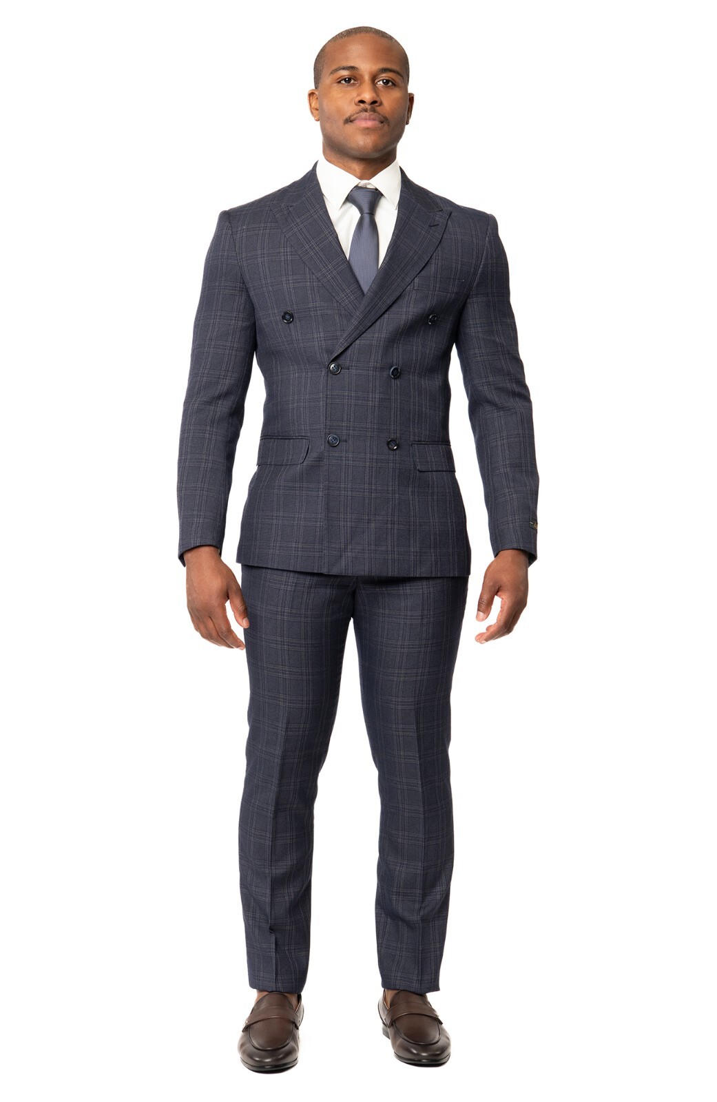Slim Fit Double Breasted Plaid Eggplant Purple 2 Button Peak Lapel Men Suit AZAR
