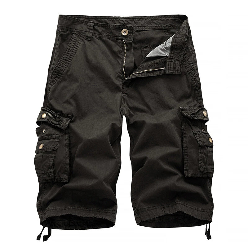 Mens Casual Solid Cargo Shorts Multi Pockets Washed Lounge -30 31 32 34 36 38 40
