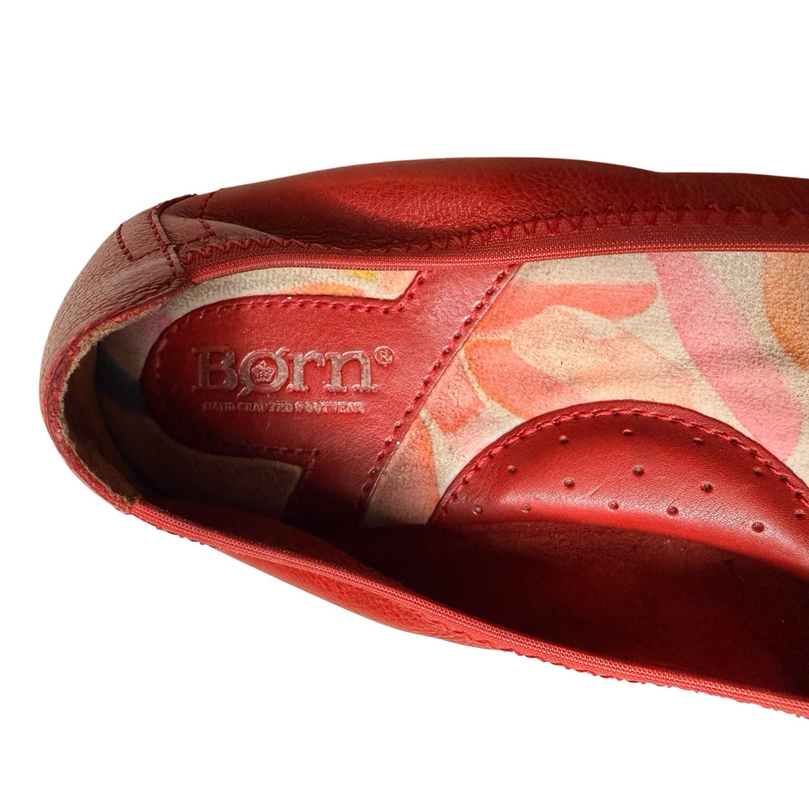 Born Julianne Floral Ballet Flats Red Leather Size 8.5 Comfort Slip On Boho