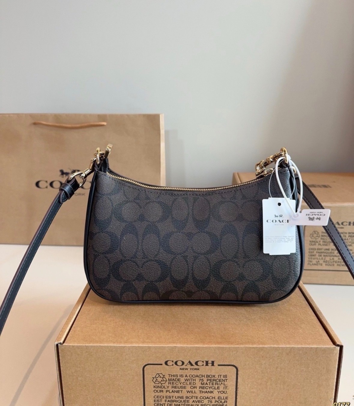 NWT Brown Coach Teri Bag In Signature Canvas/Gold