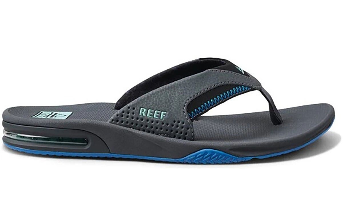 REEF FANNING GUNMETAL GRAY/OCEAN BLUE/BLACK FLIP FLOPS THONG SANDALS MENS SIZES