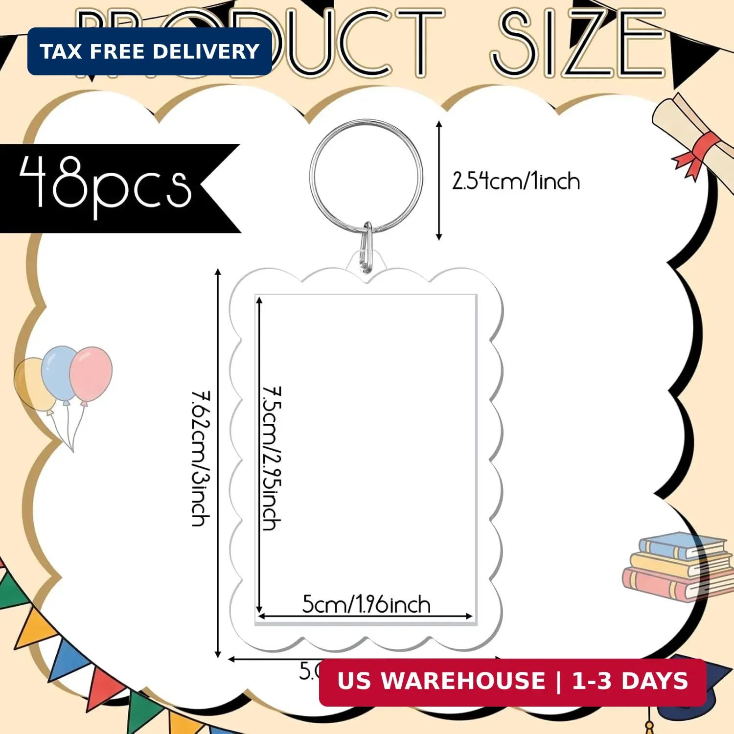 Clear Acrylic Photo Keychain Holder 2 x 3” Photo Insert Picture Frame Keychain