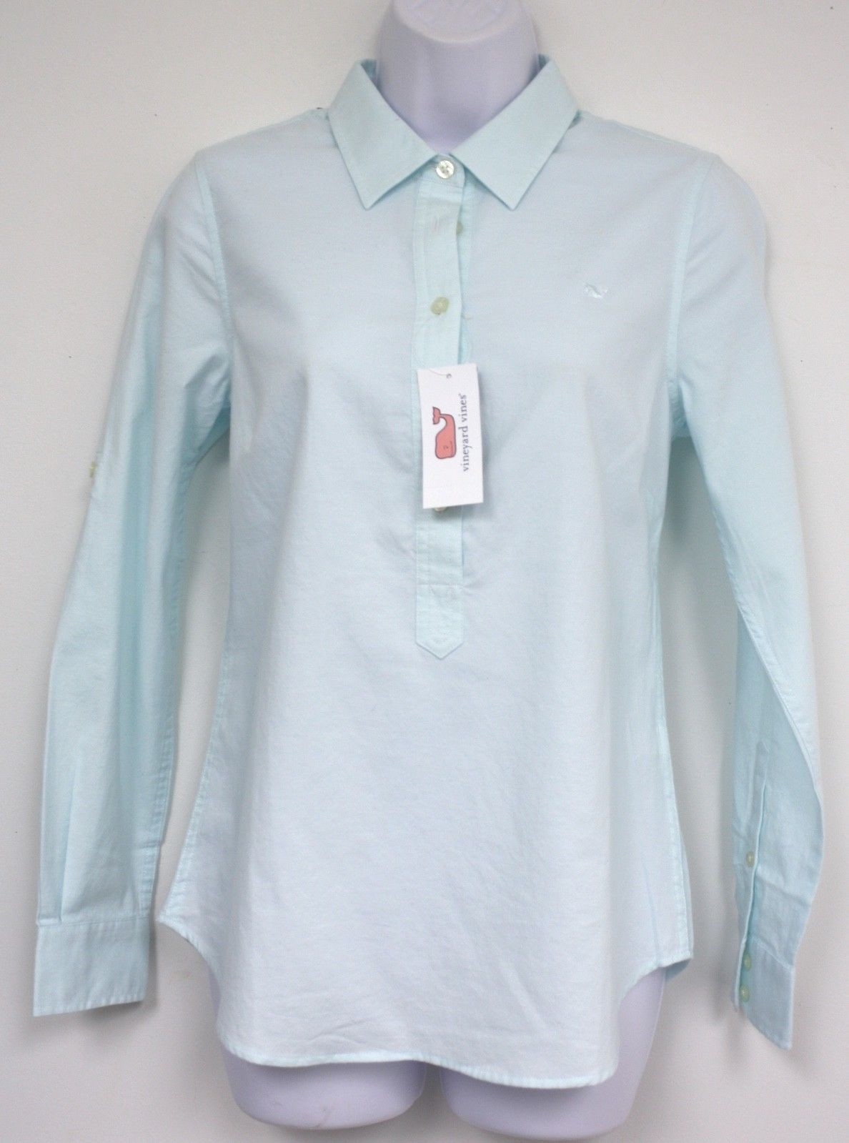 Vineyard Vines shirt Crystal Blue button down logo Oxford collar standard cuff