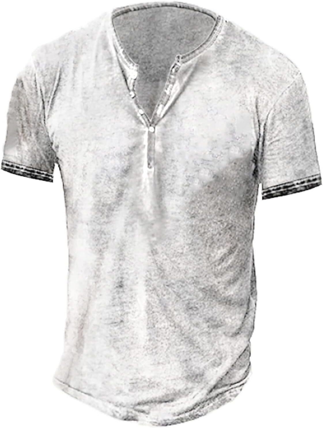 Mens Summer Henley Casual Tee Tops Short Sleeve V Neck Holiday Pullover T- Shirt