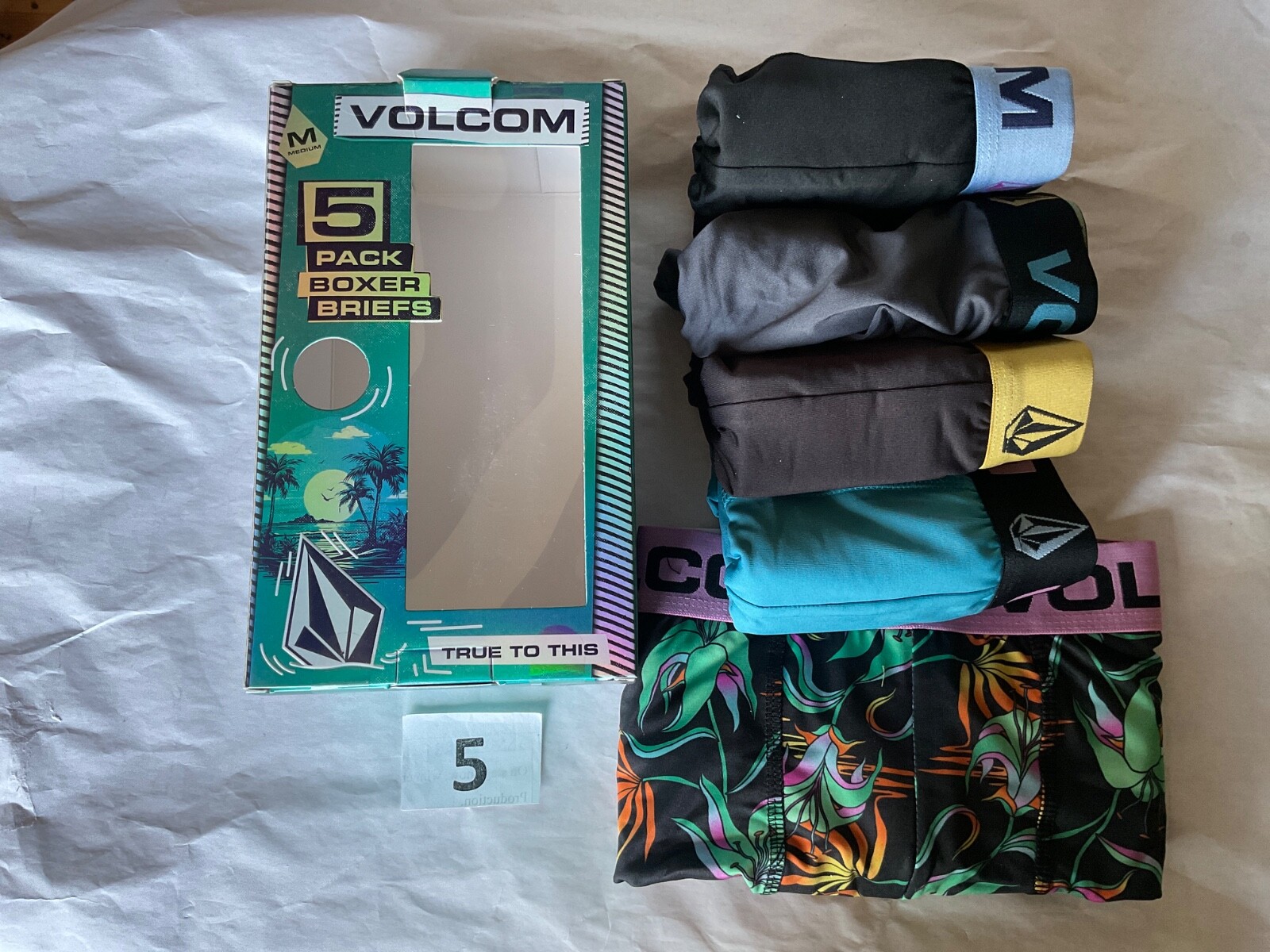 Volcom 5 Pack Boxer Briefs 5.5 inch Inseam New Men Green Black Gray Blue Floral
